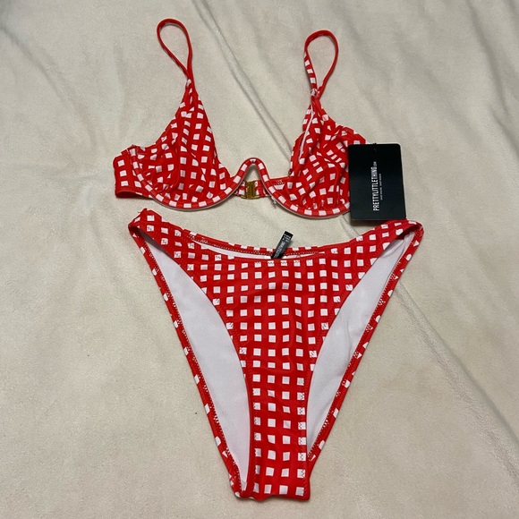 Pretty Little Thing Red Checkered Bikini Set - Picture 2 of 5